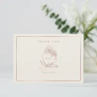 Elegant Botanical Orchid Monogram Wedding  Thank You Card