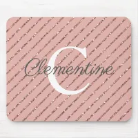 Girly Pink Rose Gold Glitter Stripes Monogram Mouse Pad