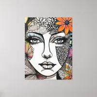Abstract Mixed Media Womans Face Canvas Print