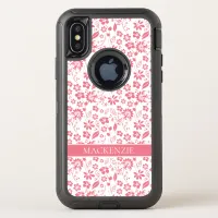 Modern Blush Pink Spring Flower Monogram OtterBox Defender iPhone X Case