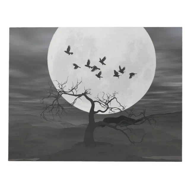 Spooky Ravens Flying Against the Full Moon Notepad