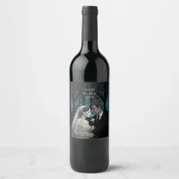 Beautiful wedding couple on a blue Tree of Life Wine Label