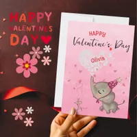 Cute Elephant Mouse Valentine Pink Holiday Card