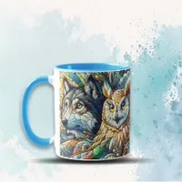 Mosaic Tile Wolf and Owl  Mug