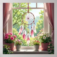 Pretty Pink Dreamcatcher and Plants Window Sill Poster