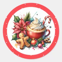 Cute Watercolor Hot Cocoa, Candy Canes and Cookies Classic Round Sticker