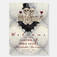 Hallowen Gothic Skeleton Bat Wedding Welcome Sign