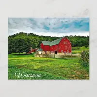 Wisconsin Red Barn Farm Scenic View Postcard