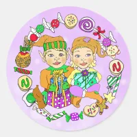 Hand drawn Festive Whimsical Christmas Elves Classic Round Sticker