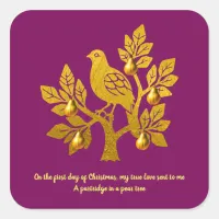 Partridge In A Pear Tree Burgundy Christmas Square Sticker