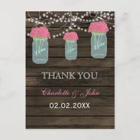 Barnwood  pink flowers mason jars Thank You notes