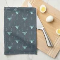 Deer Antlers Arrows Christmas Pattern Teal ID861 Kitchen Towel