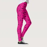 Gothic Hot Pink Black Skull Cross Pattern Leggings