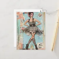 Lady in Black and White Fashion Dress Collage Postcard