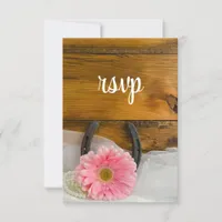 Pink Daisy Horseshoe Country Western Wedding RSVP