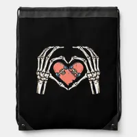 Skeleton Hand Heart Skateboard Valentines Day Funn Drawstring Bag