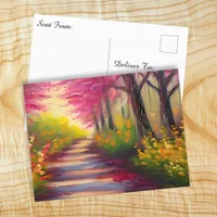 A Pretty Fall Hiking with Pink Leaves Trail Postcard