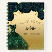 Guest book Sweet 16 emerald green gold dress