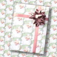 Sage Green Vintage Winking Santa Christmas Gift Wrapping Paper