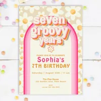 Seven Groovy Years Daisy Rainbow Birthday Invitati Invitation