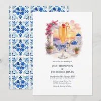 Santorini Sunset Champagne Cocktail Greece Wedding Invitation