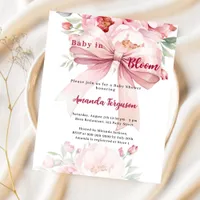 Flowers baby bloom pink bow Baby Shower invitation