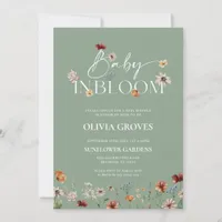 Baby in Bloom Sage Green Wildflower Baby Shower  Invitation