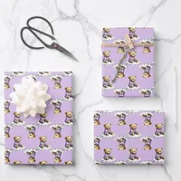 Cute Teddy Bear on a Cloud Purple PJs Wrapping Paper Sheets