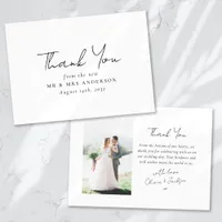 Modern Minimalist Script Photo Wedding Thank You Card