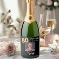 80th Birthday black gold photo Sparkling Wine Label