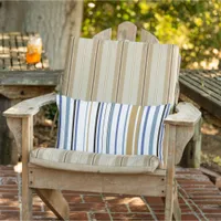 Blue gold and white Beach Stripes Coastal Lumbar Pillow