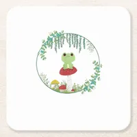 Cottagecore Aesthetic Kawaii Frog Goblincore Cute  Square Paper Coaster