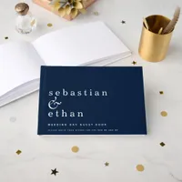 Simple Navy and White or Any Color Gay Wedding Guest Book