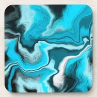 Blue, Black and White Marble Fluid Art    Beverage Coaster