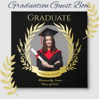 Elegant Photo Graduation Party Black and Gold Foil Guest Book