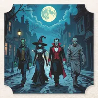 Witch, Vampire, Dracula and Mummy Halloween Party Paper Coaster