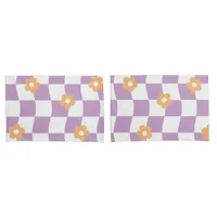 Girly Purple White Checkerboard Floral Pattern Pillow Case