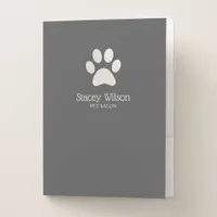 White Paw Print Logo On Gray Background Pocket Folder