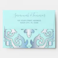 Elegant Classic Custom Vintage Baroque Blue Border Envelope