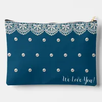 Elegant Lace and Pearls Customized Message Accessory Pouch