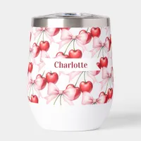 Cherry bow pink name thermal wine tumbler