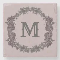 Elegant Purple and Silver Framed Monogram  Stone Coaster