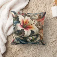 Lily Surrounded by Colorful Swirling Patterns Throw Pillow