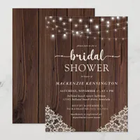 Farmhouse Wood String Lights Lace Bridal Shower Invitation