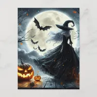 On the Night of a Full Moon A Halloween Witch Postcard