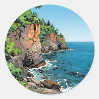 Door County Illustration | The Bluffs and Lake Classic Round Sticker