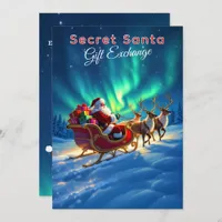 Secret Santa Sleigh & Northern Lights 5x7 Party Invitation