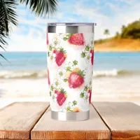 Alcohol Ink Style Strawberry Blossoms and Berries Insulated Tumbler