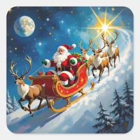 Watercolor Santa on Sleigh Christmas  Square Sticker