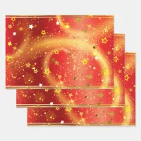 Gold Stars Sparkles and Light on Red Wrapping Paper Sheets